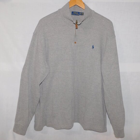 Polo Ralph Lauren Mens 2XL Gray Luxury Cotton Knit Quarter Zip Pullover Jumper - Picture 8 of 10